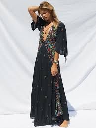 Black 3 4 Sleeve Maxi Dress Beautiful Bohemia 3 4 Sleeve V Neck Floral Black Maxi Dress Lace Dress Casual Maxi Dress Boho Dress