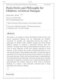 Pdf Paulo Freire And Philosophy For Children A Critical Dialogue