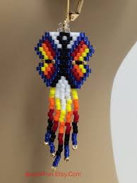 Seed Beaded Earrings Name Rainbow Butterflies Fringe Etsy In 2021 Seed Bead Earrings Beaded Jewelry Patterns Seed Bead Patterns