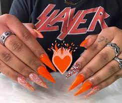 #nails #nail art #orange nails #nail inspiration #nail ideas #nail designs #acrylic nails #rings #jewelry #nail polish #style #fashion #accessories #dark skin. Nail Goals Orange Nails And Nail Art Ideas Image 6353857 On Favim Com