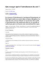 Une alimentation variée assure l'apport complet des nutriments utiles à une. Que Manger Apres L Entrainement Du Soir