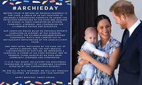 Harry, 36, and meghan, 39, stepped back from royal duties in january 2020 and moved with their first child, archie, to southern california to live a. Happy Birthday Archie Prince Harry And Meghan Markle Fans Launch Campaign To Celebrate Their Son Daily Mail Online
