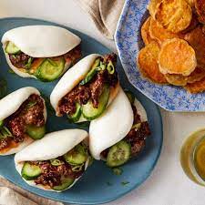 Korean Beef Steam Buns With Sweet Potato Tempura Spicy Mayonnaise Recipe Sweet Potato Tempura Steamed Buns Korean Beef