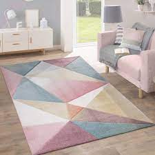 Kurzflor teppich wohnzimmer rosa pastellfarben orient marokkanisches muster ebay. Teppich Modern Pastell Geometrisch Multifarben Teppichcenter24