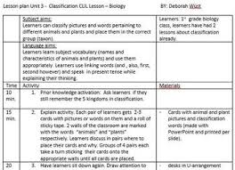 Clil Classification Lesson Vertebrates Invertebrates And Plants
