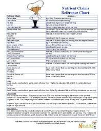 Printable Handy Nutrient Claims Reference Chart Reference Chart Nutrient Nutrition Labels