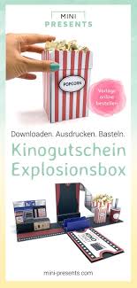 Der kinogutschein ist in der ganzen schweiz in jedem kino gültig. Mini Presents Kinogutschein Explosionsbox Basteln Geschenkideen Party Deko Zum Ausdrucken Und In 2020 Cinema Vouchers Cinema Gift Party Decorations