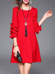 Red 3 4 Sleeve Crew Neck Plain Mini Dress Vestidos De Moda Ropa Moda