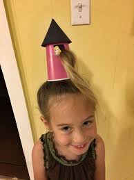Crazy Hair Day Rapunzel In Her Tower Most Of Her Hair Is In A Bun Under The Cup The Cup Is Bobby Pinned Stayed Up Al Crazy Hair Wacky Hair