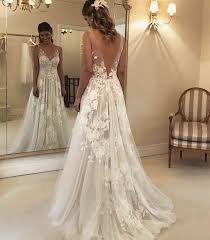 I Like The Floral Around The Whole Dress Straps Are Present But Subtle I Like The Deep V Back And Small Tr Wedding Dresses Lace Wedding Dresses Tulle Wedding