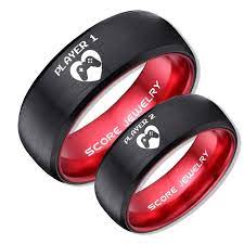 Gamer Rings Couple Ring Set Player 1 Player 2 Rings Controller Heart Rings Black Gamer Wedding Rings Black Tungsten Gamer Wedding Bands Black Tungsten Rin Black Tungsten Rings Blue Tungsten Ring