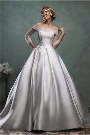 Simple Ball Gown Off The Shoulder Satin Tulle Sleeve Wedding Dress With Belt Online Wedding Dress Ball Gown Dresses Wedding Dresses Satin