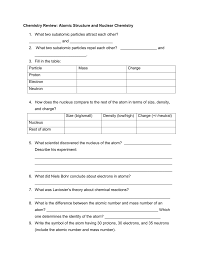 Atomic structure answer key chatessone. Chemistry Review Atomic Structure And Nuclear Chemistry