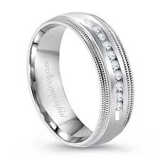 Milgrain Channel Set Wedding Band In 14k White Gold Mens Wedding Bands White Gold Channel Set Wedding Band Diamond Wedding Bands
