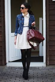 Black And White Dress With Jean Jacket How To Wear White After Labor Day Fashion Autumn Fashion Style