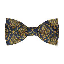 Damask In Navy Gold Bow Tie Mrs Bow Tie