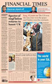 Screenshot of the financial times front page. Ft Top Story On Stagflation