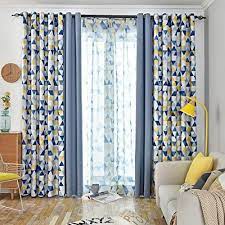 Maybe you would like to learn more about one of these? Jarl Home Patio Blackout Curtains For Kids Bedroom Yellow Triangle And Solid Blue Co Yellow Curtains Living Room Curtains Living Room Living Room Decor Colors