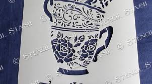 Stencil Alice Tea Party Wonderland Tea Cups Etsy Stencils Alice Tea Party Stencil Patterns