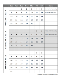2019 Quarterly Calendar Template Free Printable Templates