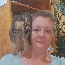 Funny moments of a girl with her yorkie at home