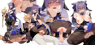 genshin impact, aether (genshin impact), keqing (genshin impact), nyantcha,  1boy - Rule 34 World