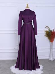 Önü Drapeli Beli Boncuk Detaylı Saten Abiye -Mor | KaliteMall