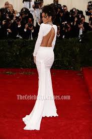 Rihanna White Two Piece Evening Dress 2014 Met Gala Red Carpet Gown Evening Dresses With Sleeves Evening Dresses 2014 White Evening Dress