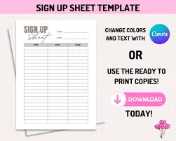 Buy Editable Sign up Sheet Template, Printable Sign in Sheet Bundle,  Instant Download Sign up Form, Easy Sign up Sheet, Event Sign up Form  Online in India