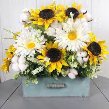 Rustic Sunflower Arrangement Shabby Vintage Decor Daisies Etsy Sunflower Arrangements Sunflower Floral Arrangements Shabby Vintage Decor