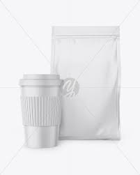 Matte Stand Up Bag With Coffee Cup Mockup In Bag Sack Mockups On Yellow Images Object Mockups