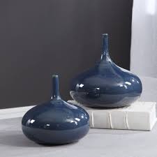 Statement pieces to fit any style of home and commercial. 2 Decorative Spinning Top Flower Stem Vases Blue Ceramic Table Decor Modern Chic Ebay