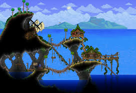 So me and my friend are essentially new to terraria, i played a bit back in 1.3 a while back but very little. My 1 4 Master Mode Ocean Town Terraria Terraria House Design Terraria House Ideas Ocean