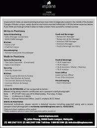 Recruiter in kuala lumpur, malaysia. Job Vacancy In Hotel Malaysia