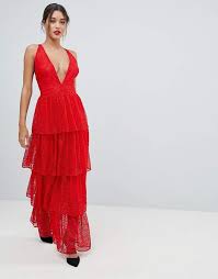 Missguided Tiered Lace Maxi Dress Red Dress Maxi Cocktail Dress Lace Maxi Dress