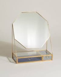Gold Glass Blue Velvet Octagonal Dressing Table Mirror In 2020 Dressing Table Mirror Glass Jewelry Box Dressing Room Mirror