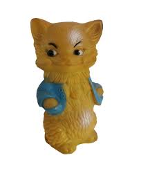 1950s Large CAT Toy by COMBEX, Mid Century Rubber Shifty Looking Yellow  Kitty Wearing Jacket, Vintage Animal Child's Toy