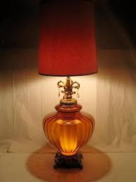 Rare Large 70s E F Industries Brown Blown Glass Globe Brass Patina Table Lamp Glass Lamp Base Lamp Glass Table Lamp
