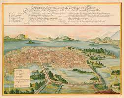 Plano original con vista detallada a ojo de pájaro de la ciudad de méxico, con los indios locales y conquistadores en primer plano. Una Preciosa Compilacion De Mapas Antiguos De Mexico Mas De Mexico