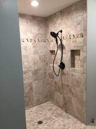 Master Bath Remodel Using Travertine Style Porcelain Tile From Home Depot Trevi Color Bathroom Remodel Shower Shower Tile Unique Bathroom Decor