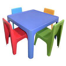 Durable yet lightweight, this multifunctional plastic table and chair set features rounded safety edges in a fun and bright color palette. Plastic Kids Table Chair Set For Playgroup Urban Woods Id 20466846212