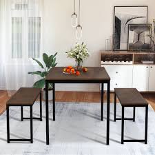 The upholstered seat and back ensure you can comfortably sit and chat for hours after your meal. Farmhouse Table For Dining Room Dining Table Set 3 Piece Set With 2 Benches And Table Dining Room Sets Home Urbytus Com