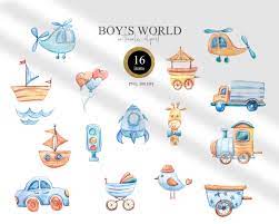 Watercolor It S A Boy Clipart Nursery Transport Clipart 1104217 Illustrations Design Bundles Baby Clip Art Clip Art Baby Shower Clipart