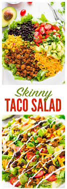 Skinny Taco Salad With Ground Turkey Black Beans Avocado And Greek Yogurt Salsa Dressing Amazing Easy Lo Healthy Tacos Salad Healthy Lunch Healthy Dinner