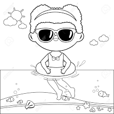 Coloring pages swimming free to print. Girl With Inflatable Rubber Ring Swimming In The Sea Black And Royalty Free Cliparts Vectors And Stock Illustration Image 105232105