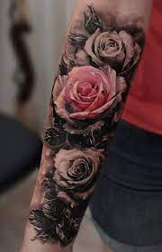 The rose itself is colored orange with the inner petals looking brighter and the outer petals looking paler. Vintage Rose Arm Sleeve Tattoo Mybodiart Com Rose Tattoos For Women Rose Tattoo Sleeve Rose Tattoo Design
