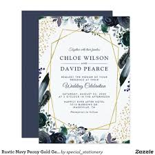 Rustic Navy Peony Gold Geometric Frame Wedding Invitation Zazzle Com Geometric Wedding Invitation Wedding Frames Navy Wedding Invitations