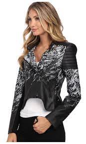 New Bcbg Black Combo Luis Printed Faux Leather Moto Jacket L 298 Cjp4h468 Faux Leather Moto Jacket Sleek Jacket Jackets