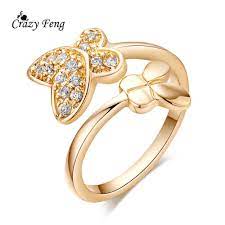 New Fashion Charm Wedding Rings For Women Cute Jewelry Gift Gold Color Butterfly Cz Crystal Ring Gold Wrap Ring Costume Jewelry Rings Wedding Rings For Women