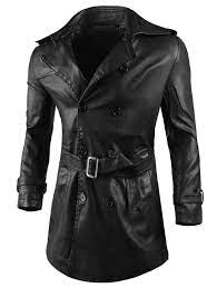 Double Breasted Belted Leatherette Trench Coat For Usa Uk Canada Australia Mens Leather Jacket Long Celebrities Leather Jacket Casual Wear For Men